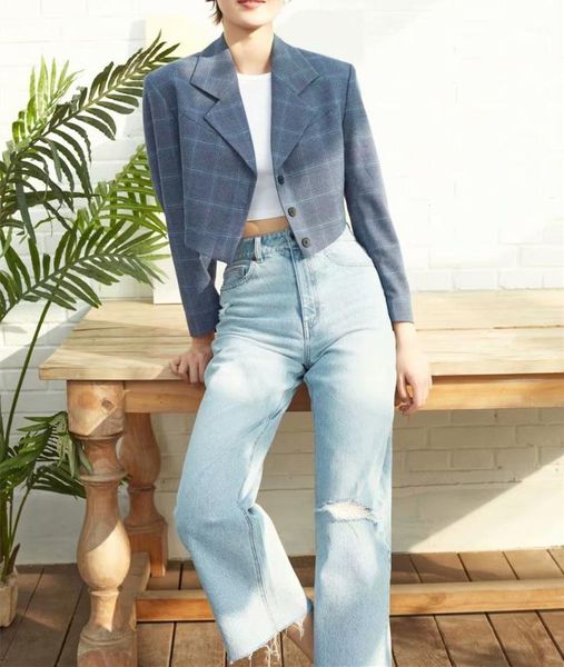

women's suits & blazers women cropped 2021 spring and autumn office leisure outerwear plaid suit coat long sleeves mujer, White;black