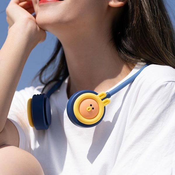 

electric fans usb rechargable neck mini fan cute cartoon portable air conditioner cooler bladeless folding hanging cooling