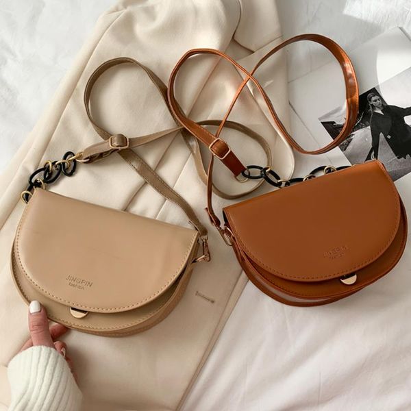 

shoulder bags fashion pu leather crossbody bag autumn retro chain women handbag saddle totes commuter street messenger clutches