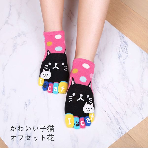 

five finger socks cotton cute cat cartoon five, Black;white