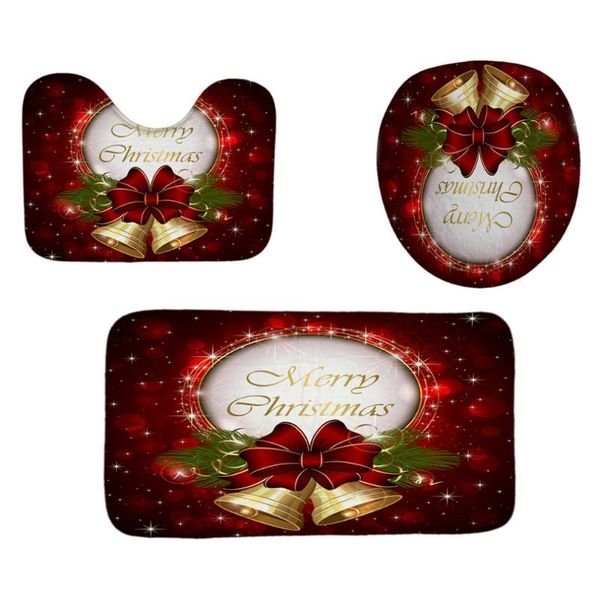 

shower curtains 4pcs/set christmas bell waterproof curtain pedestal rug toilet cover mat carpet set bathroom accessory