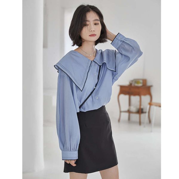 

luxury loose early spring 2021 new chiffon small fresh women's simple temperament long sleeve shirt straight student 2021, White
