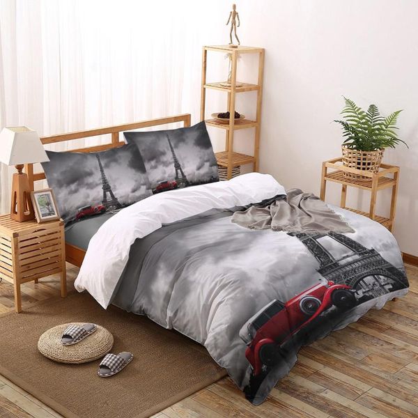 

2/3/4pcs bedding set paris eiffel tower with red car duvet cover creative comforter bed cover set housse de couette bedclothes