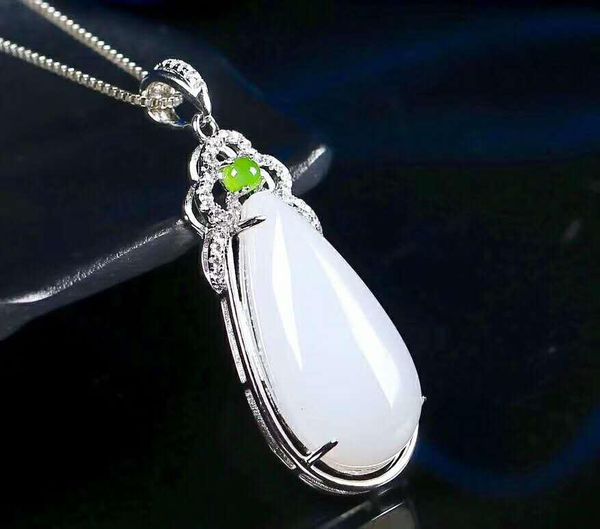

lockets hetian baiyu silver inlay pendant qinghai water drop h3#