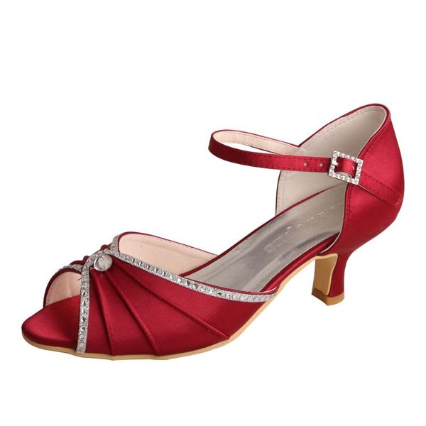 

23 colors low heel wedding sandals for women and ladies wine red peep toe, Black