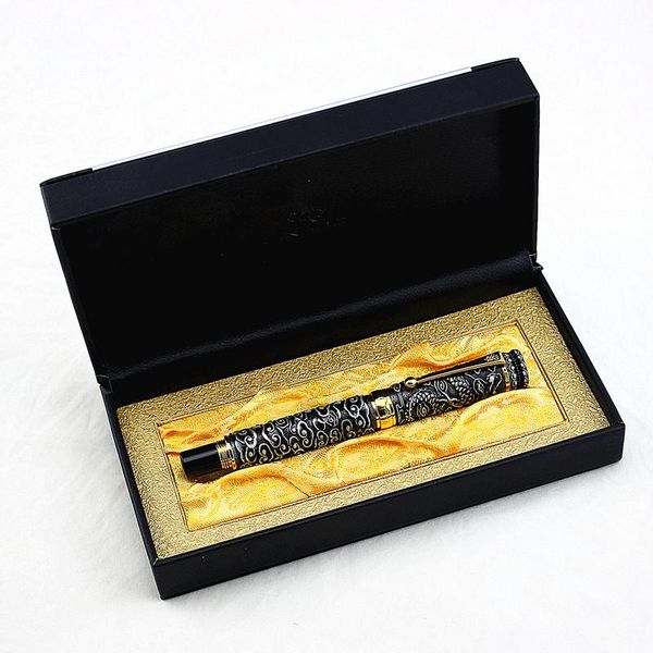 

gel pens jinhao vintage rollerball pen dragon playing pearl, ancient gray metal carving embossing heavy leather gift box selection