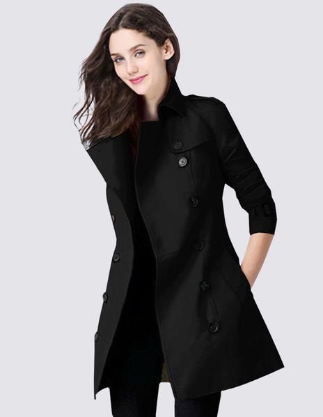 

trench coat women 2021 new spring autumn windbreaker fashion double breasted belt short solid color overcoat, Tan;black