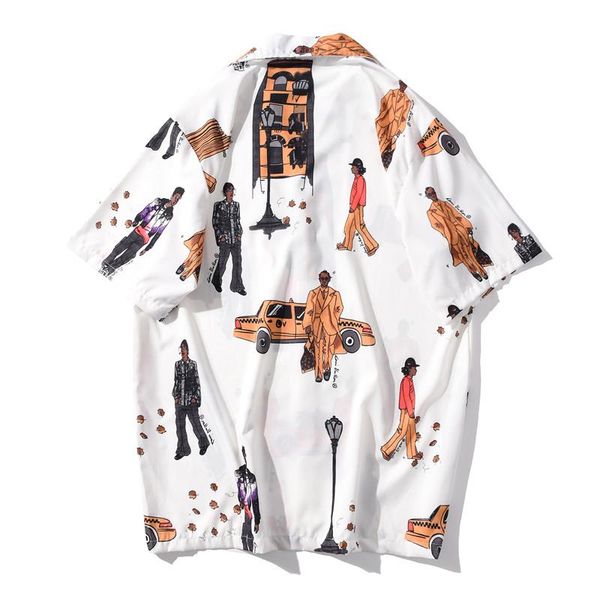 

full men's hawaii printed street white/black shirt for shirt men hip hop shirts turn-down men collar qlxvg