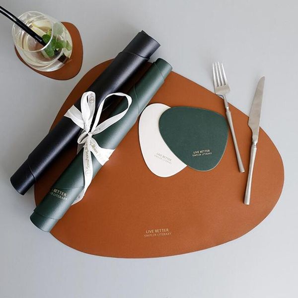 

mats & pads 1 set tableware pad placemat table mat bowl for dining pu leather heat insulation non-slip simple placemats