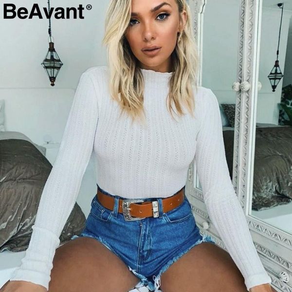 

women's jumpsuits & rompers beavant women knitted slim fit bodysuit o-neck solid elastic sweater jumpsuit white ladies chic autumn wint, Black;white