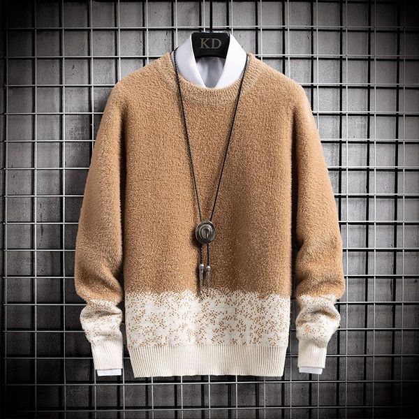 

men's sweaters 2021 autumn and winter wear korean fashion warm fit knitted sweater men pullovers patchwork trendy fleece, White;black
