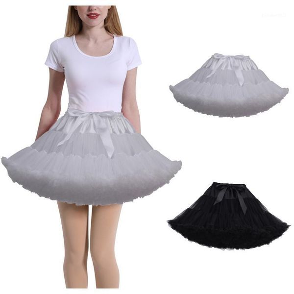 

skirts women girls ruffled short petticoat solid white color fluffy bubble tutu skirt puffy half slip prom crinoline underskirt no hoop, Black