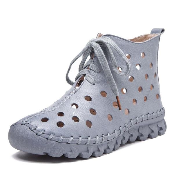

boots design 2021 summer women soft genuine leather ankle for casual platform shoes breathable hollow out cool, Black
