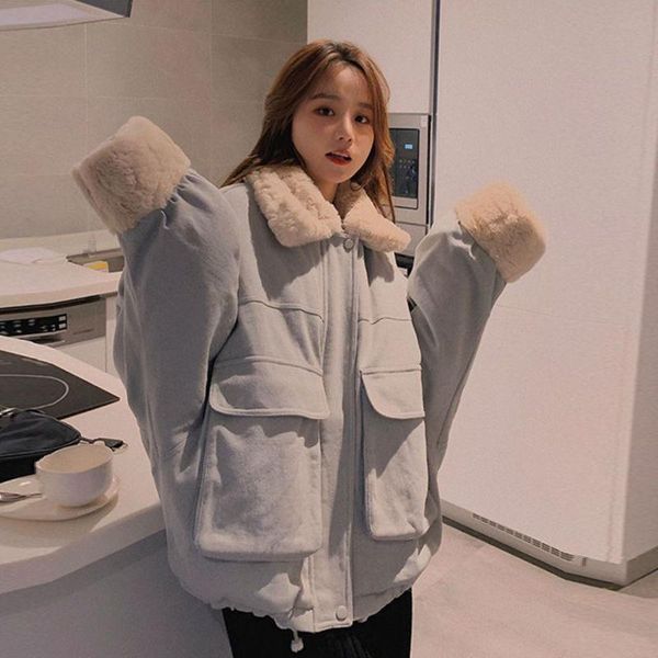 

women's down & parkas winter cotton-padded oversize coat for female student korean version loose lamb and fleece, Black