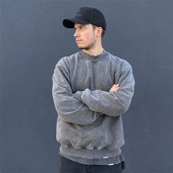 

men's hoodies & sweatshirts oversized crewneck blank represent men women 1:1 quality solid hoodie vintage washed, Black
