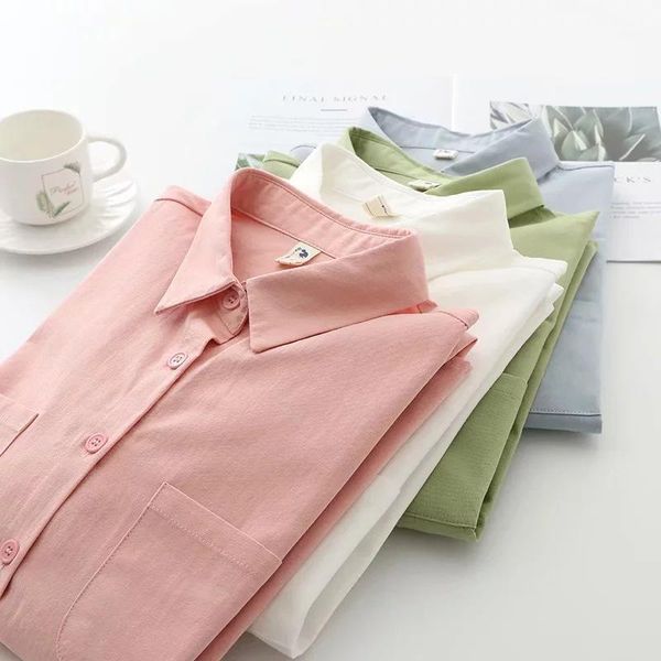 

spring solid color simple blouse shirts women casual loose long sleeve all match pure blusas student korean basic thin blusa women's bl, White