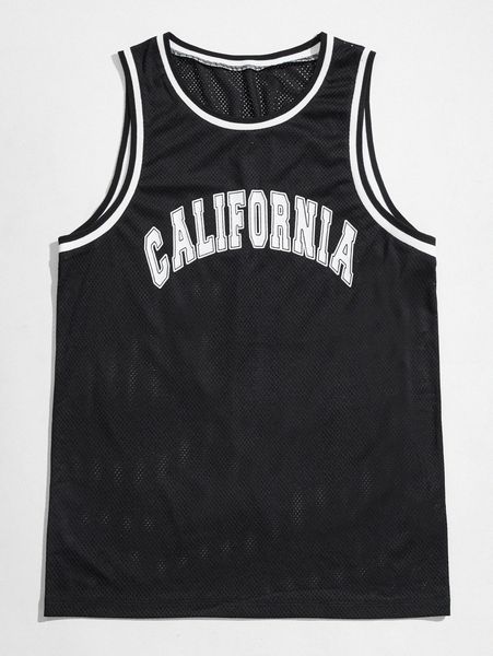 

men contrast trim letter graphic mesh basketball jersey v8rr#, White;black
