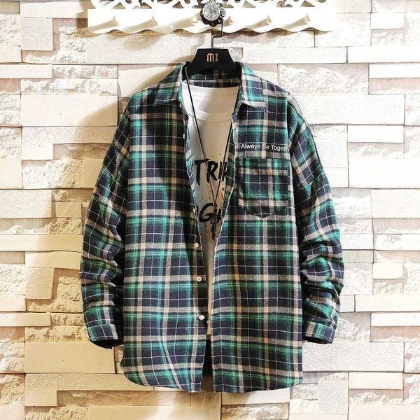 

men's polos hip hop streetwear casual plaid shirt for long sleeve spring autumn korea oversize clothes qsn2, White;black
