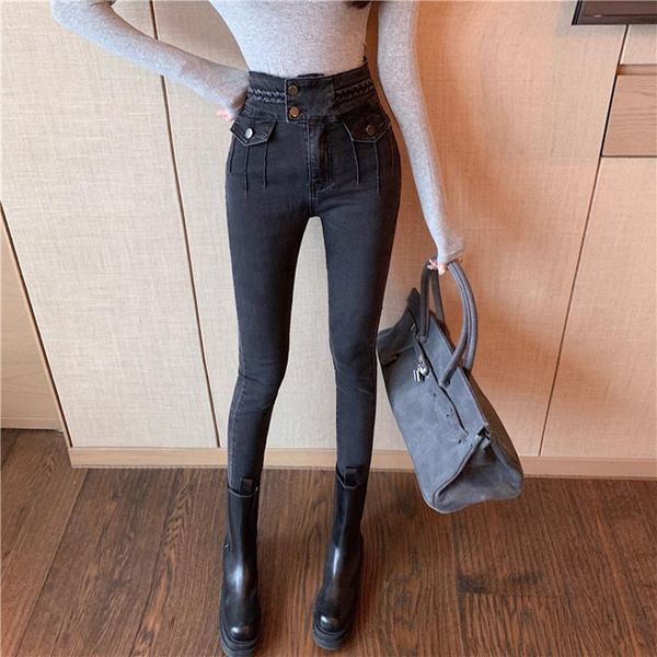 

women's jeans real s 2021 autumn and winter high waist stretch fashion casual nine-point pencil, Blue