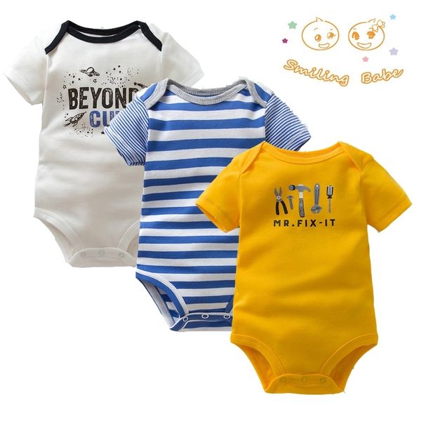 

3pcs/lot soft cotton baby bodysuit fashion baby boys girls clothes infant jumpsuit overalls short sleeve newborn baby clothing 210317, Blue