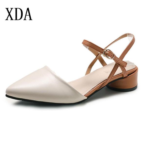 

xda women sandals summer spring single shoes 2021 new pointed mid heel fashion sandals slip on buckles work casual d366, Black