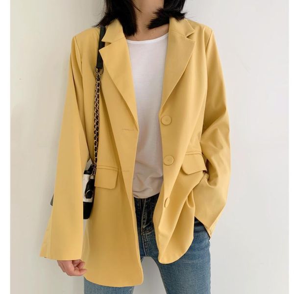 

women's suits & blazers [ewq] 2021 spring female office lady notched collar long-sleeved single breasted loose yellow minimalist blazer, White;black