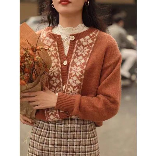 

women's sweaters female knitted cardigan with a round collar, short and loose jacket long sleeve, retro style, autumn winter d6sx, White;black