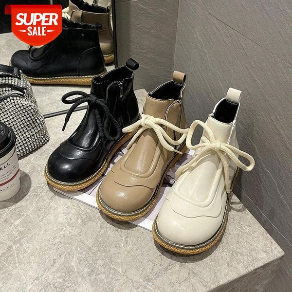 

japanese autumn and winter big toe shoes year lovely college style lace up short boots side zipper martin women #hv1v, Black