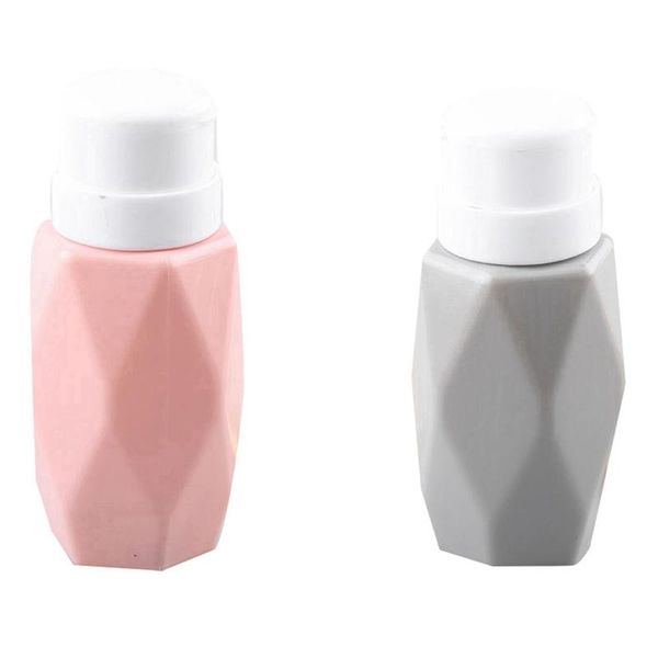 

nail art kits 2 pcs rhombus pump dispenser empty 200ml bottle acrylic gel polish remover cleaner liquid container pink & gray