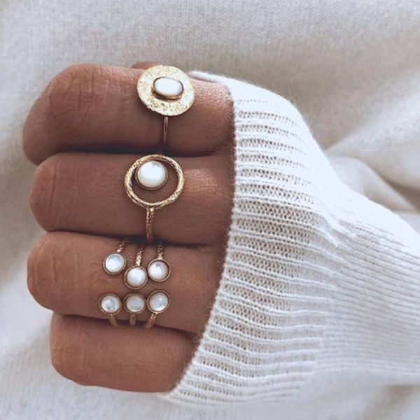 

cluster rings 3pcs/set fashion simple retro casual wild adjustable opening opal joint ring women, Golden;silver