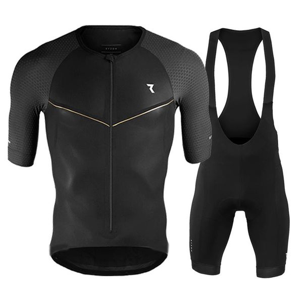 

2021 new black ryzon pro cycling team short sleeve men's bike riding suits summer breathable bike wear set, Black;blue