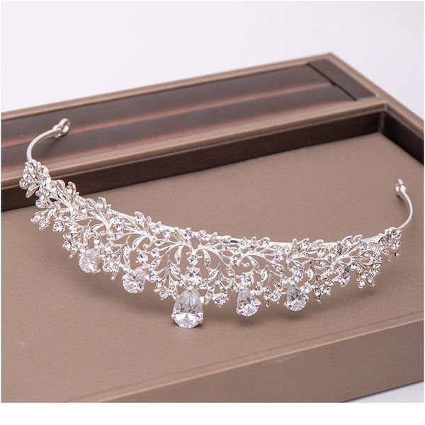 

trendy silver color flower zircon rhinestone crown bridal hair accessories wedding headpiece hair ornaments bride cro jlltfi