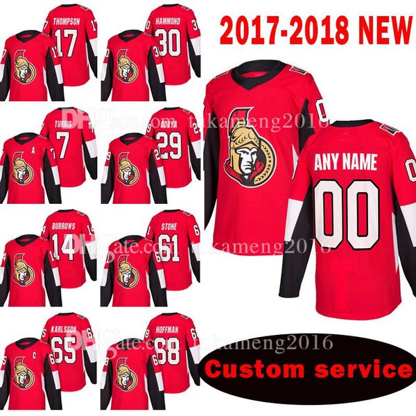

custom 2018 new ottawa senators 17 nate thompson 30 andrew hammond jersey 7 kyle turris 29 johnny oduya men alexandre burrows hockey jerseys, Black;red