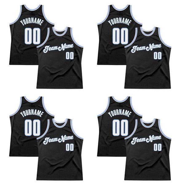 

custom black white-light blue authentic throwback basketball jersey