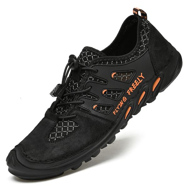 

slippers fashion sandals breathable mens shoes casual men sneakers mesh lace-up lightweight walking dzxg, Black