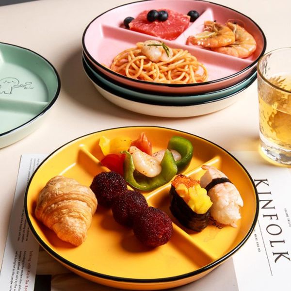

dishes & plates children's disc divided meal ceramic plate student dividing fat reducing three compartment household