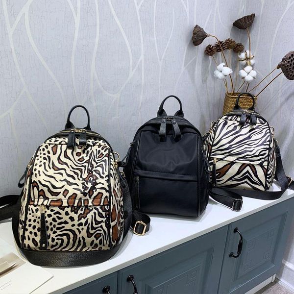 

backpack south korea imported oxford shoulders female bag street fashion leopard zebra grain leather satchel can be customized