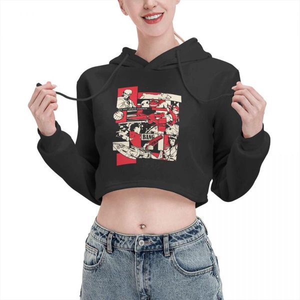 

women's hoodies & sweatshirts cat cropped bebop pattern woman long sleeve cowboy anime space sci fi vintage style hooded, Black