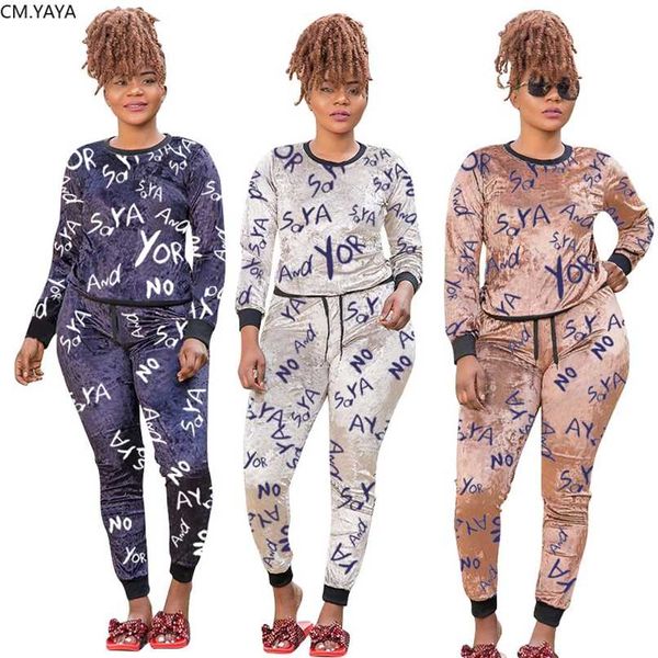 CM.YAYA Cópia da carta Plus Size XL-5XL Set Mulheres de Manga Longa T-shirt Jogger Calças Terno Tracksuit Duas Parte Fitness Equipamentos 211105