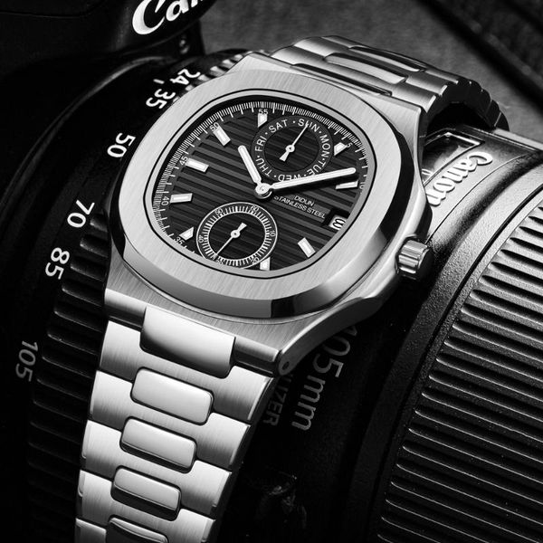 

wristwatches didun design stainless steel sport business watches men fashion quartz wrist watch drop, Slivery;brown