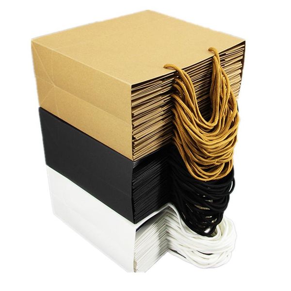 

gift wrap 20pcs/lot white black simple paper bag kraft candy box with handle wedding birthday party package