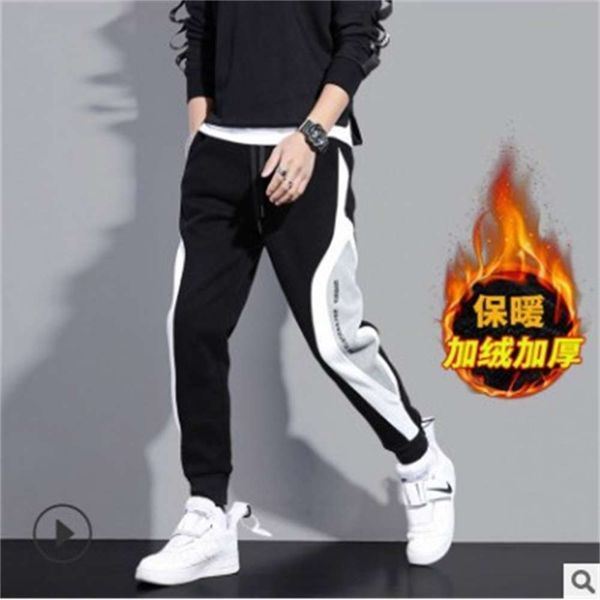 

2020 new plush trend solid color casual pants elastic large men's overalls, Black