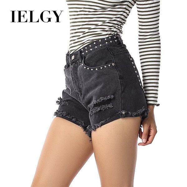 

women's jeans ielgy washed lady's denim shorts large loose hole beaded, Blue