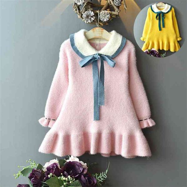 

arrivals summer children sets knitted velvet long sleeve bow solid cute 2pcs girls clothes 2-7t 210629, Red;yellow