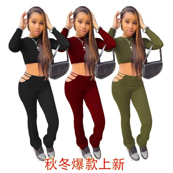 

women's pants & capris 2021 european and american autumn&winter fashion slim fit bare waist solid color closing suit navel two-piece se, Black;white