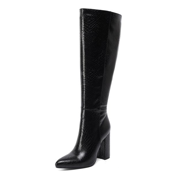 

2021 new european and american style charges printing knee-length side boots pointed ultra-high toe thick lateral heel zipper qwu9, Black