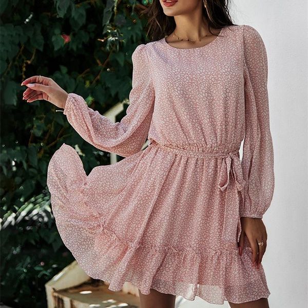 

casual dresses spring summer 2021 dress women elegant long sleeve a line floral print for sweet clothes y2k aesthetic multicolor, Black;gray