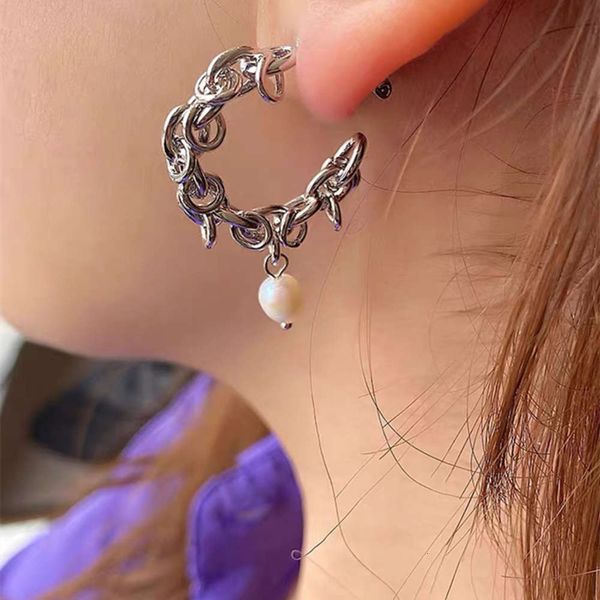 

hbp fashion south korea dongdamen pearl chain personality design atmosphere silver needle earrings female