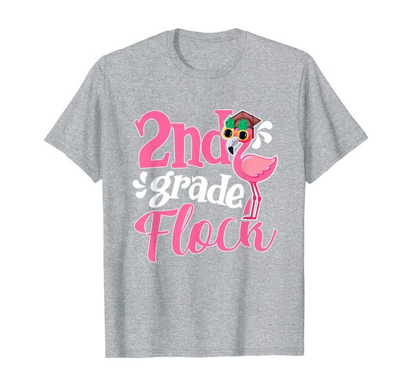 

second 2nd grade flock flamingo lovers kids teacher t-shirt, White;black