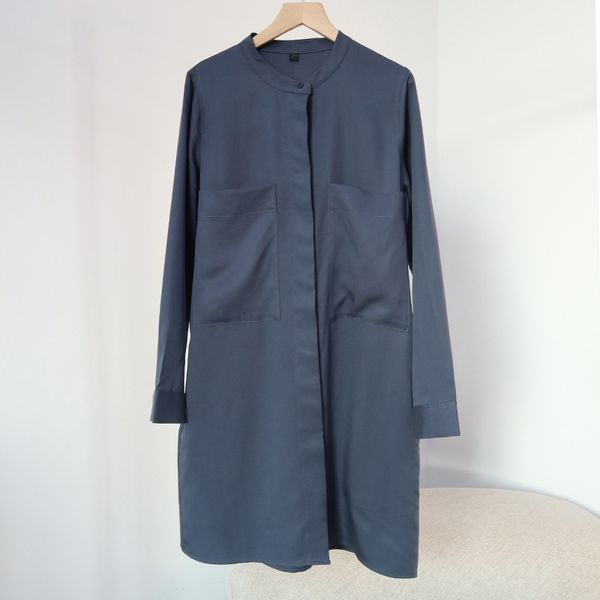 

2021 new camisa feminina o pescoo simples casual manga longa mini vestido com bolsos incio do outono rp8j, Black;gray
